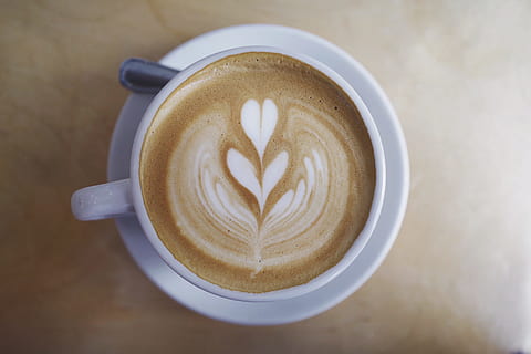 coffee, caffe, latte, art, steamed, milk, froth, foam, cup, saucer, spoon, mug, coffee - drink, coffee cup, drink, refreshment, food and drink, frothy drink, still life, hot drink, froth art, cappuccino, creativity, table, close-up, freshness, no people, indoors, crockery, non-alcoholic beverage, 4K, CC0, public domain, royalty free