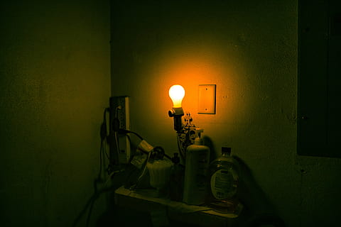 light, ambient, lonely, dramatic, contrast, blub, washroom, illuminated, lighting equipment, night, indoors, no people, wall - building feature, transportation, glowing, light - natural phenomenon, mode of transportation, wall, street, electric light, electric lamp, dark, electricity, built structure, architecture, 4K, CC0, public domain, royalty free