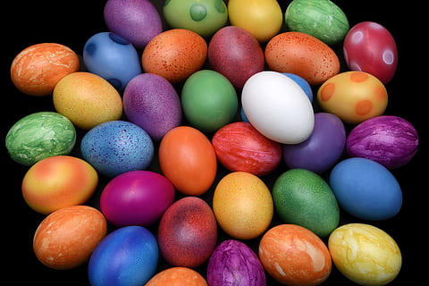 ous de Pasqua, colorit, Pasqua, Feliç Pasqua, color, tema de pasqua, deliciós, alegre, de colors, ous bullits, groc, taronja, blanc, rosa, porpra, blau, verd, cuit, hartgekocht, forma d'ou, celebració de Pasqua, outsider, sol, multicolor, gran grup d'objectes, variació, menjar, a l'interior, menjar i beguda, elecció, natura morta, ou, ou de Pasqua, cap gent, menjar dolç, indulgència, dolç, abundància, menjar poc saludable, caramels, primer pla, celebració, temptació, fons negre, 5K, CC0, domini públic, lliure de regalies