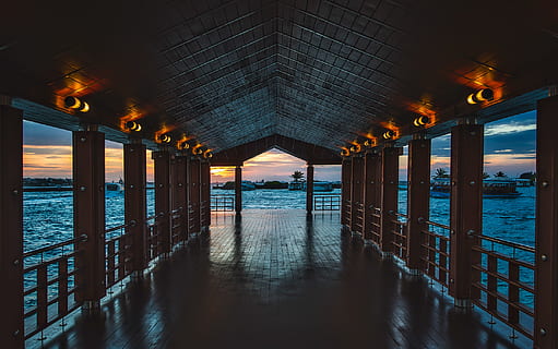 persona, demostración, templo, interior, arquitectura, bahía, playa, puente, amanecer, muelle, noche, puerto, embarcadero, paisaje, luces, Maldivas, naturaleza, Oceano, mar, marina, costa, cielo, verano, Dom, puesta de sol, vacaciones, agua, estructura construida, iluminado, nadie, horizonte sobre el agua, paisajes - naturaleza, escena tranquila, horizonte, frente al mar, tranquilidad, al aire libre, belleza en la naturaleza, oscuridad, columna arquitectonica, techo, 1080P, CC0, dominio público, libre de derechos