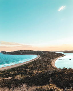 Strand, Luftaufnahmen, Luftaufnahme, Australien, Tageslicht, Drohnenschuss, Gras, High Angle Shot, Insel, Landschaft, Natur, Ozean, draußen, Palme, Palmenstrand, Sand, szenisch, Meer, seelandschaft, Himmel, Sommer-, Sonne, Surfen, Sydney, Reise, Urlaub, Wasser, Szenen - Natur, Schönheit in der Natur, Ruhe, ruhige Szene, Land, keine Leute, Blau, Sonnenuntergang, Pflanze, idyllisch, Nicht-städtische Szene, Tag, wolke - himmel, 4K, CC0, gemeinfrei, lizenzfrei