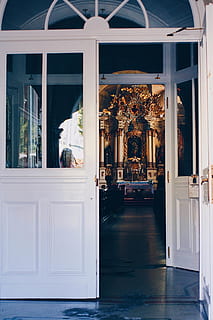 Open, deur-, leidend, kathedraal, altaar, architectuur, gebouw, kapel, kerk, deuropening, Ingang, buitenshuis, hout, houten deuren, ingebouwde structuur, zoogdier, huiselijk, huisdieren, dier, dierlijke thema's, buitenkant van het gebouw, geen mensen, venster, hond, één dier, hoektand, dag, bevloering, 2K, CC0, publiek domein, royaltyvrij