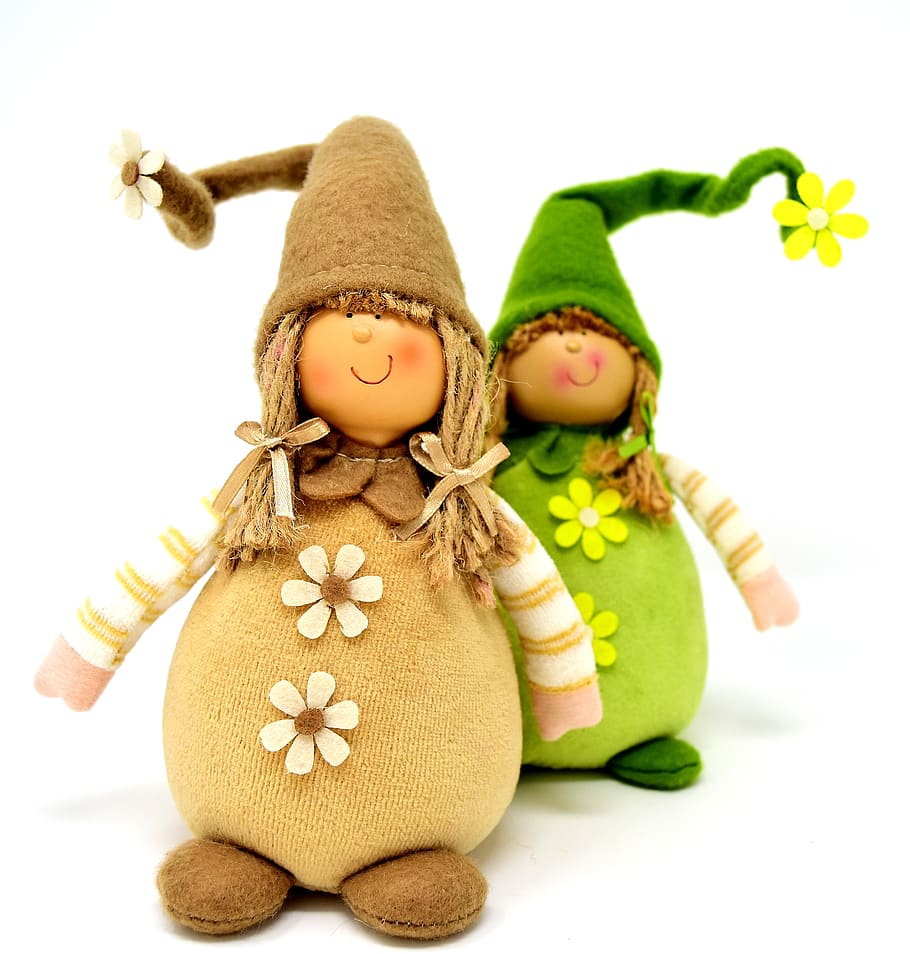 imp, imp de primavera, bonic, deco, divertit, nan, verd, dolç, figura, són, decoració, fons blanc, joguina, a l'interior, tir de l'estudi, representació, representació humana, tallar, festa, nina, art i artesania, infància, celebració, creativitat, joguina de peluix, natura morta, hivern, osset de peluix, 2K
