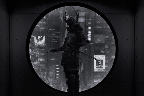 fantezi, samuray, tasavvufi, beste yapmak, fotomontaj, Japonya, kentsel, neon, fütüristik, yuvarlak, bir kişi, geometrik şekil, daire, üç çeyrek uzunluk, şekil, cam malzemesi, şeffaf, yetişkin, ayakta, pencere, içeriye, gerçek insanlar, yansıma, KADIN, yaşam, boş zaman etkinliği, yandan görünüş, gün, tam uzunluk, yağmur, 8K, CC0, kamu malı, telif ücretsiz