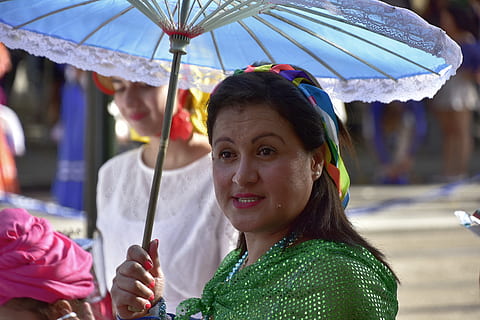 folklore, devotion, flowers, pillar, saragossa, celebration, event, real people, portrait, umbrella, women, lifestyles, leisure activity, holding, females, one person, headshot, focus on foreground, adult, protection, incidental people, looking at camera, happiness, smiling, wet, outdoors, rain, hairstyle, 5K, CC0, public domain, royalty free