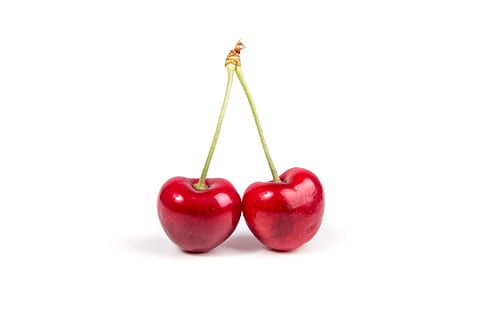 red cherry, fruit, cherry, food, flora, plant, produce, studio, clean, red, fresh, bright, white, stem, detail, closeup, shiny, two objects, flashphotography, eating, macrophotography, studio shot, food and drink, cut out, freshness, healthy eating, wellbeing, white background, indoors, plant stem, close-up, no people, apple - fruit, copy space, ripe, dieting, 5K, CC0, public domain, royalty free