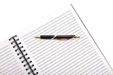 gold, black, fountain pen, lined, paper, bind, blank, composition, data, diary, document, education, high angle shot, memo, notebook, notes, office, page, pen, planner, record, reminder, school, secretary, sheet, spiral, stationery, work, write, writing, no people, indoors, still life, communication, publication, book, open, close-up, white background, studio shot, note pad, pattern, white color, music, high angle view, text, 5K, CC0, public domain, royalty free