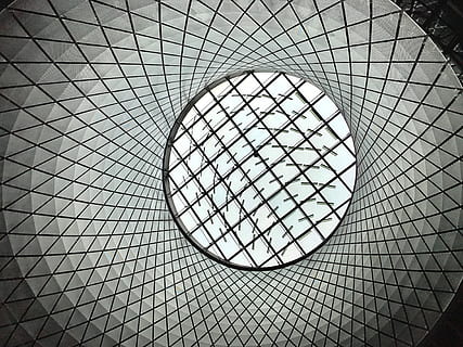 architektura, struktura, abstraktní, vzor, geometrický tvar, tvar, strop, uvnitř, stavba, design, střešní okno, nikdo, nízký úhel pohledu, sklo - materiál, den, kruh, pozadí, celý rám, okno, slunečního světla, texturou, architektonický prvek, architektura a umění, přímo pod, kachličková podlaha, 4K, CC0, veřejná doména, bez autorských práv