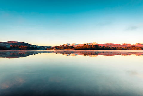 lago, cielo, riflessione, paesaggio, panoramico, Windermere, colore, la neve, montagna, Alba, foresta, cumbrium, albero, acqua, la tranquillità, bellezza nella natura, scenics - natura, scena tranquilla, lungomare, natura, blu, scena non urbana, idilliaco, nessuno, nuvola - cielo, giorno, all'aperto, copia spazio, lago di riflessione, 5K, CC0, dominio pubblico, privo di copyright