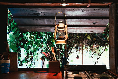 hung, forest hut kitchen window, cutlery holder, Architecture, Green, Hut, Interior, Kitchen, Landscape, Lantern, Plant, Structure, Tree, Village, background, brown, cottage, country, cutlery, farm house, forest, nature, open air kitchen, rural, rustic, stovetop, vacation, window, wooden, wooden hut, wood - material, no people, indoors, lighting equipment, built structure, hanging, day, building, ceiling, electric lamp, close-up, low angle view, music, potted plant, spirituality, roof beam, 2K