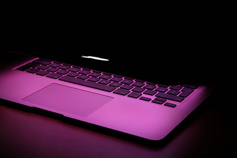 laptop computer, black, surfce, apple device, computer, dark, electronic, keyboard, laptop, light, macbook, macbook air, modern, portable, technology, touchpad, wireless technology, computer keyboard, communication, connection, computer equipment, internet, computer network, computer part, purple, data, no people, computer key, indoors, black color, pink color, black background, global communications, ominous, 5K, CC0, public domain, royalty free