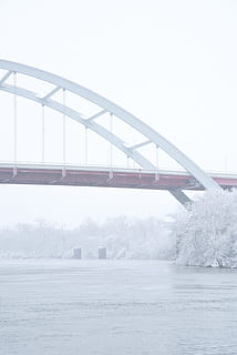 bro, rute, sti, pathway, meta, stål, support, vand, løb, flod, flyde, bro - menneskeskabt struktur, arkitektur, bygget struktur, forbindelse, kold temperatur, natur, dag, transportmidler, himmel, vinter, ingen mennesker, tåge, sne, scenics - natur, udendørs, 5K, CC0, offentligt domæne, royaltyfrie