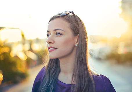 blonde, woman, wearing, purple, blue, dress, posing, 25-30 year old, Bag, Face, Happy, Jacket, Lady, Light, Looking, Outdoors, Portrait, Smiling, Standing, Sunglasses, Young, background, caucasian, city, clothes, fashion, hair, hairstyle, lifestyle, outside, people, person, side pose, street, style, toothy smile, travel, trendy, urban, white, headshot, young adult, beauty, long hair, young women, beautiful woman, one person, women, adult, beautiful people, lifestyles, focus on foreground, looking away, contemplation, body part, teenager, lens flare, 2K
