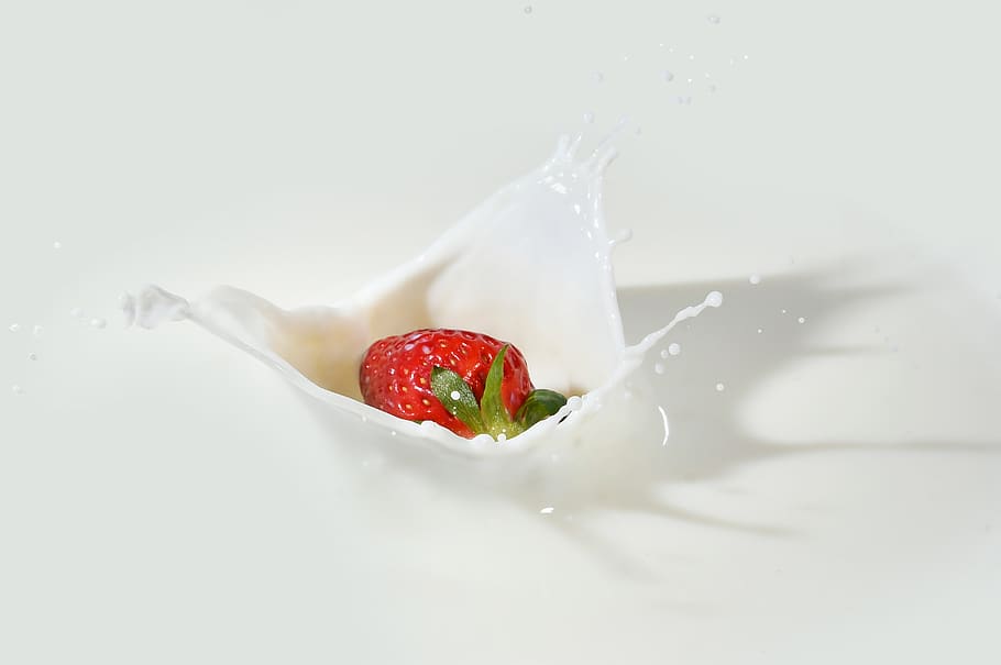 jordbærdråbe, mælk, baggrund, bær, tæt, tæt på, kold, fløde, cremet, mejeri, mejeriprodukt, lækker, drikke, dråbe, Epicure, faldende, mad, frisk, friskhed, frugt, grøn, sund og rask, isolerede, saftig, makro, milkshake, rød, plaske, stilleben, jordbær, hvid, yoghurt, mad og drikke, bærfrugt, studio skud, sund kost, indendørs, sprøjt, bevægelse, ingen mennesker, velvære, forfriskning, 5K