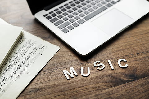 music cutout letter, beside, macbook, pro, table, background, communication, compose, composition, computer, cut-outs, data, desk, device, digital, document, facts, hobby, keyboard, laptop, music, musical notes, musician, notes, paper, research, routine, sheet, technology, texture, wooden table, word, work, working, workspace, wireless technology, indoors, connection, no people, text, wood - material, close-up, western script, portable information device, high angle view, computer equipment, creativity, computer keyboard, message, silver colored, 4K, CC0, public domain, royalty free