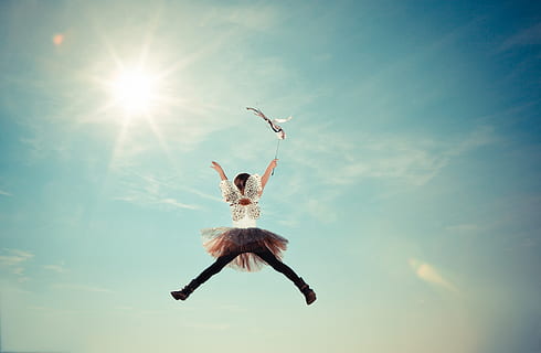 person jumping photo, child, costume, fairy, girl, heaven, jump, light, motion, person, sky, sun, wind, flying, mid-air, sunlight, animals in the wild, spread wings, animal wildlife, animal, bird, nature, animal themes, low angle view, sunbeam, vertebrate, lens flare, day, no people, one animal, cloud - sky, outdoors, bright, 1080P, CC0, public domain, royalty free