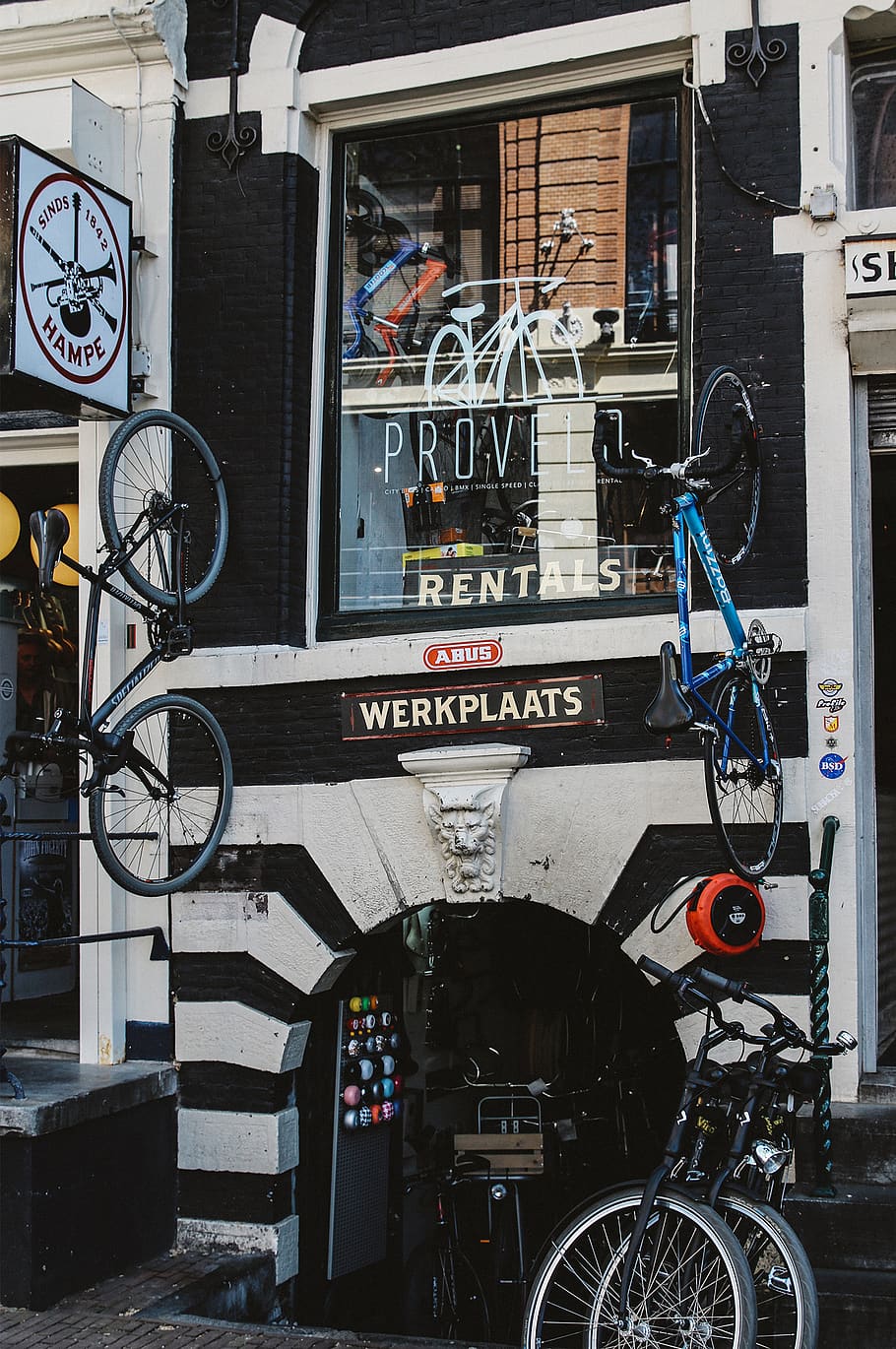 Olanda, Amsterdam, magazin, spațiu de lucru, închiriere, ciclism, bicicletă, transport, arhitectură, mijloc de transport, nici o persoana, vehiculul terestru, construită, exteriorul clădirii, zi, oraș, în aer liber, staționar, clădire, fereastră, conexiune, parcare, zonă rezidențială, perete, industrie, natură, roată, 1080P