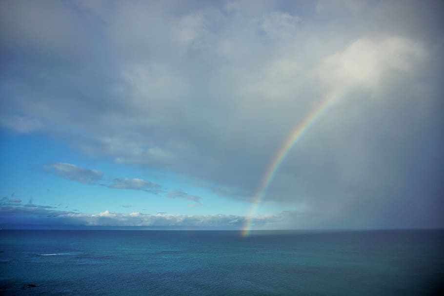 arcobaleno durante il giorno, cielo, bellezza nella natura, nuvola - cielo, scenics - natura, arcobaleno, orizzonte sull'acqua, scena tranquilla, orizzonte, acqua, mare, la tranquillità, idilliaco, nessuno, natura, giorno, scena non urbana, lungomare, doppio arcobaleno, all'aperto, 5K