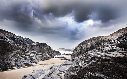 gray, rock formation, clouds, daytime, beach, cliffs, cloudy sky, coast, cornwall, dark clouds, landscape, nature, ocean, rock formations, rocks, sand, scenic, sea, seascape, seashore, water, cloud - sky, environment, sky, scenics - nature, cold temperature, beauty in nature, winter, snow, mountain, rock, solid, no people, rock - object, tranquil scene, tranquility, storm, ice, outdoors, 4K, CC0, public domain, royalty free