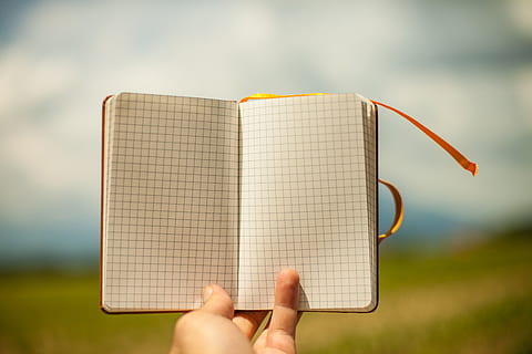 person, holding, graphing book, checked, hand, notebook, notepad, notes, human body part, human hand, one person, body part, focus on foreground, personal perspective, day, close-up, nature, finger, human finger, unrecognizable person, real people, leisure activity, lifestyles, outdoors, food and drink, human limb, 5K, CC0, public domain, royalty free