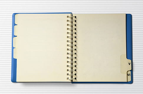 brown book bind, blank, blue, copyspace, data, diary, document, education, notebook, notes, pad, page, retro, spiral, writing, note pad, book, copy space, paper, publication, spiral notebook, office supply, no people, communication, indoors, open, studio shot, white background, cut out, ring binder, empty, message, 4K, CC0, public domain, royalty free
