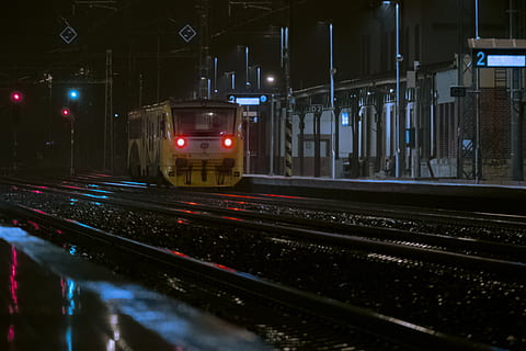 work, hard, prague, light, night light, shot, nignt photo, night, track, electric train, railway station, train, rail transportation, transportation, mode of transportation, illuminated, railroad track, public transportation, architecture, railroad station, no people, city, land vehicle, motion, travel, train - vehicle, lighting equipment, railroad station platform, street, 5K, CC0, public domain, royalty free