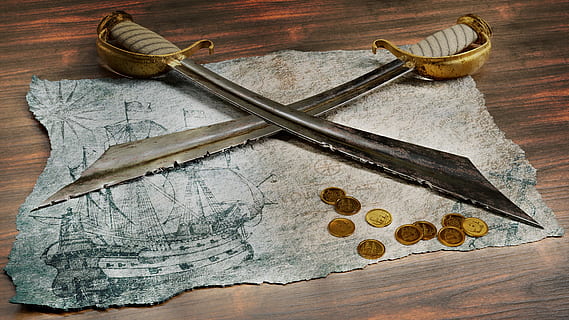 descubrimiento, fondo, mapa, espada, sable, pirata, monedas, 3d, licuadora, material de madera, naturaleza muerta, adentro, mesa, vista de alto ángulo, nadie, antiguo, de cerca, papel, historia, el pasado, directamente arriba, Arte y artesanía, foto de estudio, naturaleza, modelo, acuñar, texturizado, 4K, CC0, dominio público, libre de derechos