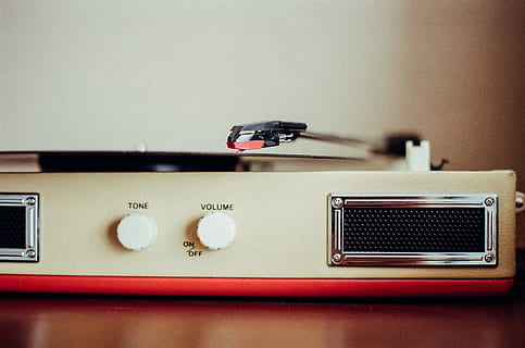record player, music, turntable, record, film, technology, radio, retro styled, indoors, close-up, analog, arts culture and entertainment, communication, no people, audio equipment, old, red, nostalgia, connection, control, equipment, antique, still life, electrical equipment, 2K, CC0, public domain, royalty free