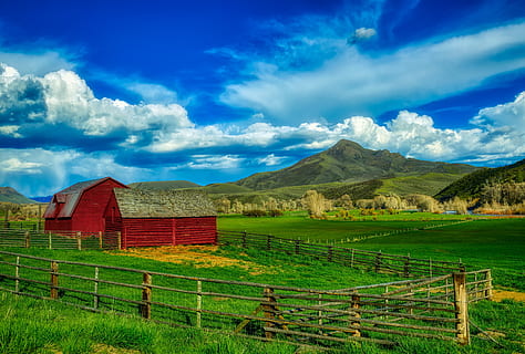 tufișuri de munte, cer, nori, Ranch, fermă, dispozitie, hdr, vale, camp, luncă, natură, în aer liber, peisaj, țară, rural, frumos, wyoming, America, hambar, clădiri, gard, nor - cer, scenice - natura, mediu inconjurator, teren, Munte, plantă, Culoarea verde, agricultură, limite, barieră, frumusețe în natură, o scenă liniștită, nici o persoana, liniște, 4K, CC0, domeniu public, fără drepturi de autor