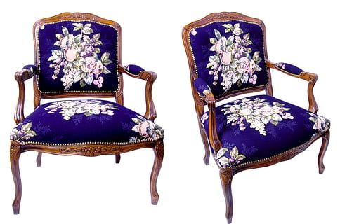 sofà, còmode, escuma, seure, butaca, cadira, objecte, fusta, mobles, casa, fons blanc, a l'interior, tir de l'estudi, patró, moda, blau, roba, art i artesania, cap gent, motiu floral, tallar, seient, natura morta, artesania, porpra, 1080P, CC0, domini públic, lliure de regalies