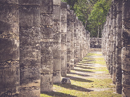 antic, fila, passadís, Camí, textura, pedra, pilars, mexicà, ruïnes, mayan, arquitectura, cap gent, dia, direcció, el camí a seguir, història, estructura construïda, escala, naturalesa, el passat, planta, a l'aire lliure, arbre, material de pedra, sòlid, en fila, llum solar, funció de construcció de parets, passos i escales, columna arquitectònica, paret de pedra, civilització antiga, 4K, CC0, domini públic, lliure de regalies