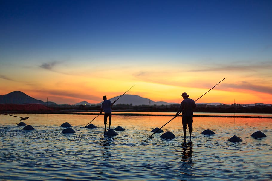 silueta, dos, pesca masculina, cos, aigua, retroil·luminat, núvols, alba, vespre, tarda, agricultors, llac, muntanya, oceà, a l'aire lliure, gent, reflexió, escènic, mar, cel, estiu, sol, posta de sol, viatjar, ocupació, persones reals, homes, pescar, escenics - natura, bellesa a la natura, de peu, canya de pescar, davant del mar, vareta, activitat d'oci, pescador, activitat, celebració, estils de vida, indústria pesquera, 5K
