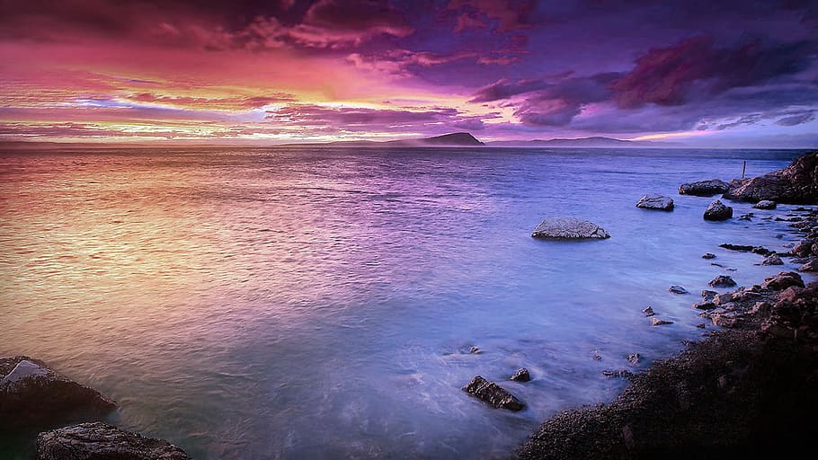 golden, Stunden Fotografie, Karosserie, Wasser, Strand, Wolken, Dämmerung, idyllisch, Landschaft, Licht, Natur, Ozean, Felsen, Sand, szenisch, Meer, seelandschaft, Himmel, Sonne, Sonnenuntergang, still, Szenen - Natur, Schönheit in der Natur, wolke - himmel, Land, Rock, Ruhe, Rock - Objekt, solide, Dramatischer Himmel, Umgebung, ruhige Szene, Berg, keine Leute, draußen, romantischer Himmel, 1080P