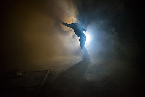 smoke, dance, dark, light, silhuette, shadow, full length, one person, adult, performance, silhouette, sport, dancing, human body part, smoke - physical structure, back lit, spotlight, young adult, underwater, vitality, women, lifestyles, body part, leisure activity, human arm, arms raised, stage, 5K, CC0, public domain, royalty free