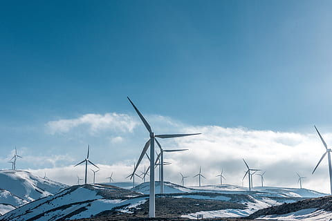 clouds, sky, nature, windmill, mountain, air, travel, adventure, renewable energy, alternative energy, wind turbine, turbine, winter, cold temperature, fuel and power generation, wind power, environment, cloud - sky, snow, environmental conservation, day, no people, beauty in nature, outdoors, scenics - nature, sustainable resources, snowcapped mountain, 5K