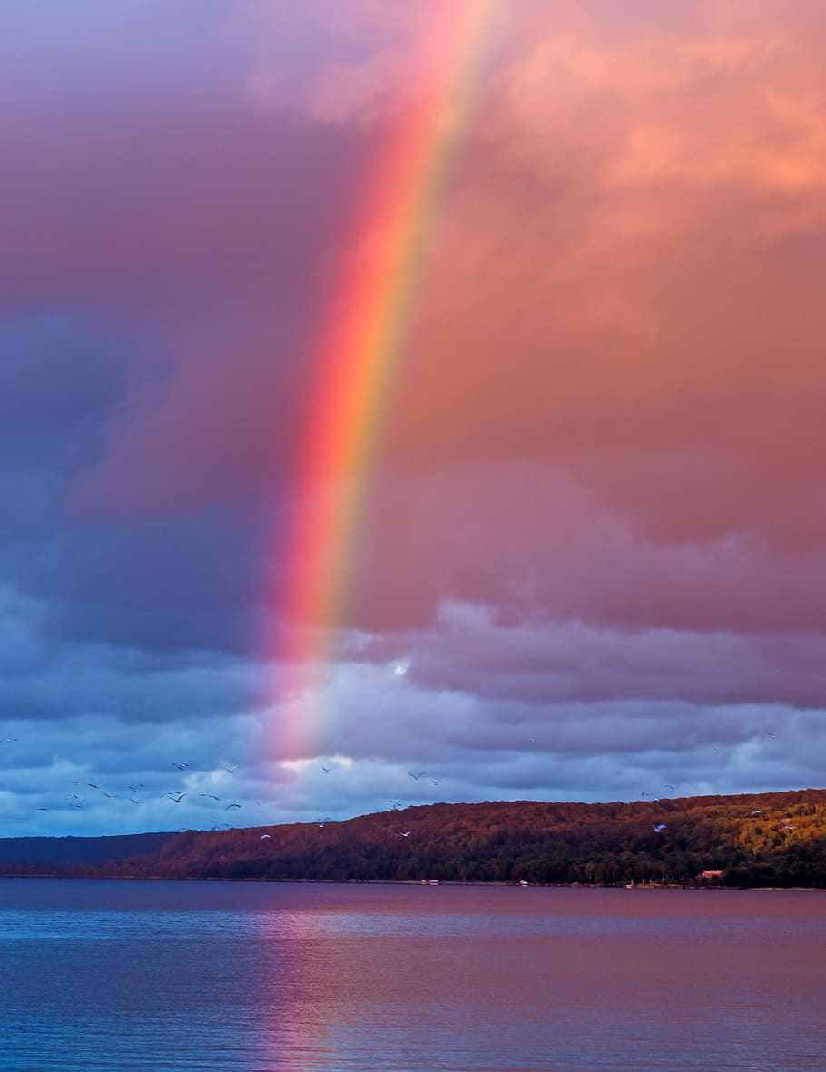 arc de Sant Martí, pluja, efecte, paisatge, cel, estiu, colorit, llac, naturalesa, a l'aire lliure, espectre, temps, Michigan, Costa, grans llacs, llac superior, munising, a la vora del llac nacional, terreny, viatjar, península superior, EUA, viva, aigua, fons de pantalla del telèfon, bellesa a la natura, núvol - cel, escenics - natura, multicolor, mar, cap gent, escena tranquil·la, tranquil·litat, fenomen natural, idíl·lic, cel dramàtic, posta de sol, escena no urbana, doble arc de Sant Martí, poder a la natura, 2K