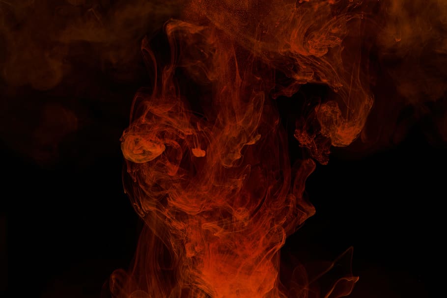 abstrakt, rot, Hintergrund, Tinte, Kunst, Design, Farbe, Textur, Muster, Kreativität, Inspiration, Dusche, Traum, dunkel, Verbrennung, Studioaufnahme, Feuer, Feuer - natürliches Phänomen, schwarzer Hintergrund, Flamme, Hitze - Temperatur, Nahansicht, drinnen, Bewegung, orange Farbe, Natur, keine Leute, Umgebung, texturiert, Rauch - physische Struktur, ätherisch, 5K