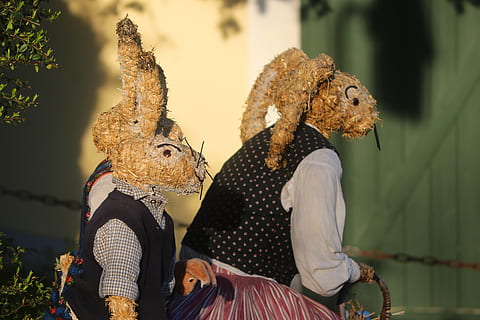 easter, easter bunny, hare, easter decoration, easter theme, animal, figure, ears, spring, focus on foreground, women, real people, animal wildlife, mammal, representation, people, childhood, togetherness, group of animals, adult, lifestyles, two people, day, nature, sitting, vertebrate, 5K, CC0, public domain, royalty free