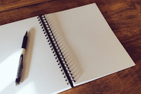 dot grid book, book, notepad, notebook, dotgridco, art, drawing, sketching, note pad, spiral notebook, paper, indoors, wood - material, pen, copy space, high angle view, table, spiral, no people, blank, close-up, publication, still life, communication, page, writing, open, message, wood grain, 4K, CC0, public domain, royalty free
