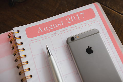 pink calendar, calendar, notebook, diary, note, desk, close-up, indoors, no people, number, note pad, high angle view, spiral notebook, reminder, single object, two objects, text, still life, studio shot, personal organizer, table, western script, planning, wood - material, to do list, 4K, CC0, public domain, royalty free