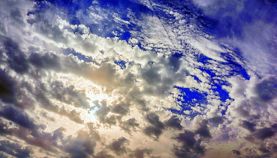 himmel, skyer, celajes, sol, solrig, blå, eftermiddag, belysning, overskyet, skydække, atmosfære, klima, atmosfærisk, meteorologi, blis, miljø, sky - himmel, cloudscape, skønhed i naturen, natur, dramatisk himmel, scenics - natur, lav vinkel visning, ro, baggrunde, ingen mennesker, rolig scene, udendørs, sollys, vind, lyse, 5K, CC0, offentligt domæne, royaltyfrie