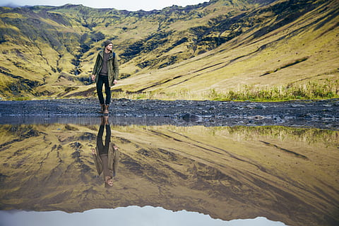 man, &, lake reflection photo, Men, Mens Fashion, Earth, Outdoor, Ponds, Iceland, Around the World, Water, Mirror, Lake, Hill, Reflection, beauty in nature, tranquility, scenics - nature, tranquil scene, mountain, no people, day, nature, waterfront, landscape, non-urban scene, environment, idyllic, outdoors, remote, land, 4K, CC0, public domain, royalty free