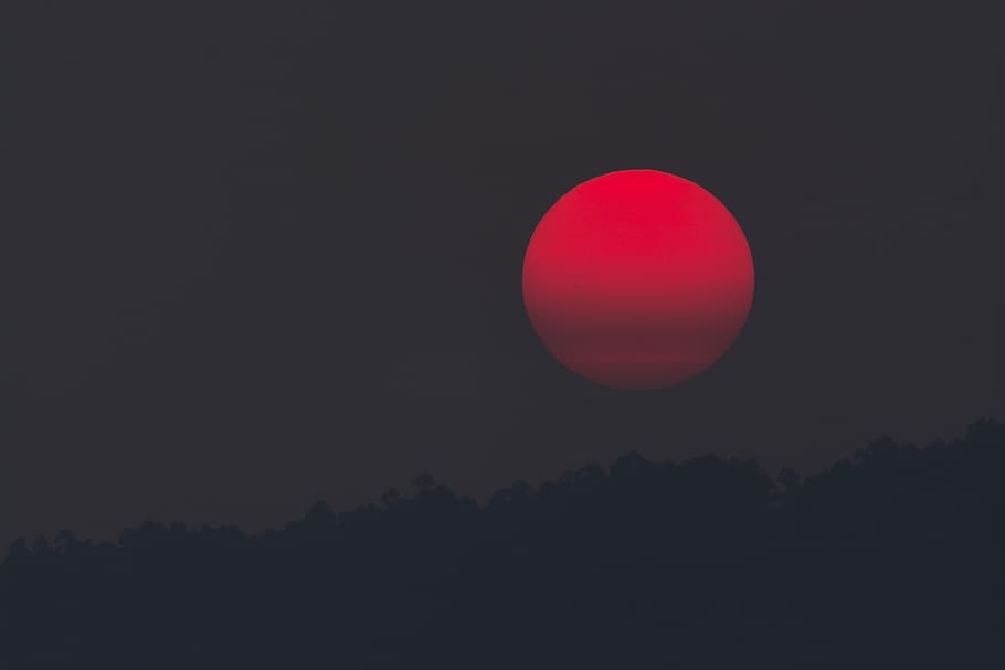 lluna, cel, eclipsi, astronomia, nit, escenics - natura, tranquil·litat, forma, cap gent, naturalesa, vermell, bellesa a la natura, escena tranquil·la, silueta, espai, forma geomètrica, cercle, còpia espai, posta de sol, a l'aire lliure, idíl·lic, 5K
