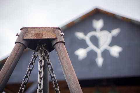 barn, rust, chains, heart, arrow, grey, gray, metal, focus on foreground, no people, close-up, rusty, day, wood - material, hanging, safety, outdoors, low angle view, security, nature, sky, rope, chain, shape, selective focus, built structure, 5K, CC0, public domain, royalty free
