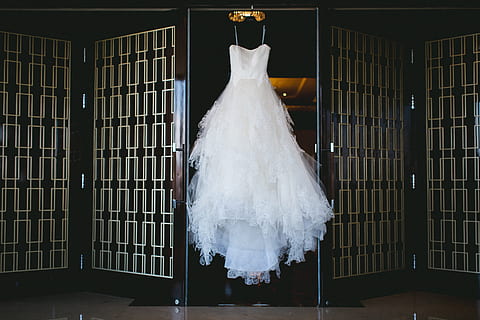 wedding dress, various, wedding, indoors, white color, hanging, fashion, dress, clothing, night, celebration, no people, building, architecture, food and drink, event, flooring, pattern, retail, consumerism, 4K, CC0, public domain, royalty free