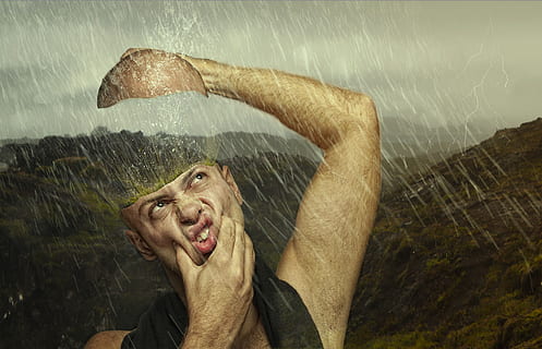 uomo, modello, ritratto, umano, maschio, giovanotto, modifica delle immagini, fantasia, persona di sesso maschile, capo, una persona, colpo alla testa, persone reali, vista frontale, emozione, attività di svago, analizzare, cercare, guardare, pioggia, bocca, bocca aperta, giovane adulto, adulto, acqua, stili di vita, natura, 5K, CC0, dominio pubblico, privo di copyright