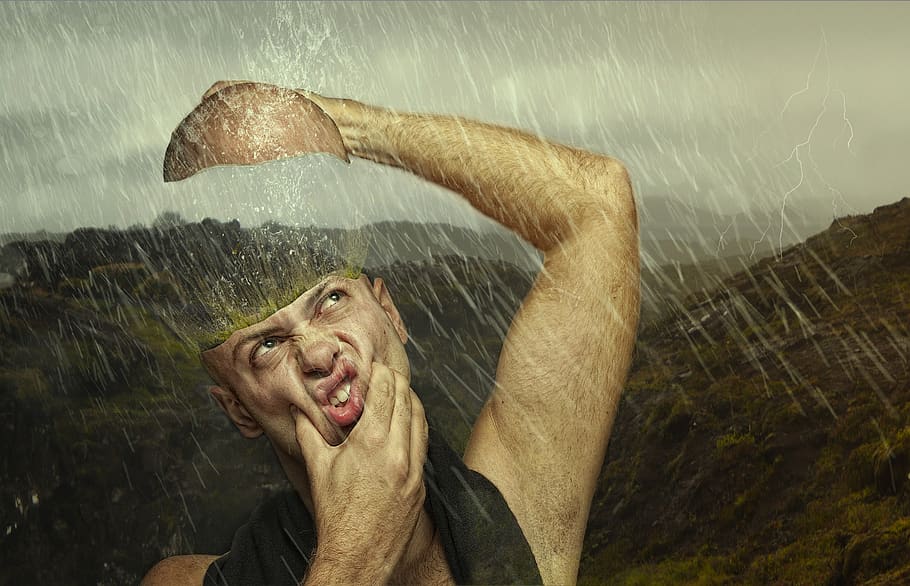 uomo, modello, ritratto, umano, maschio, giovanotto, modifica delle immagini, fantasia, persona di sesso maschile, capo, una persona, colpo alla testa, persone reali, vista frontale, emozione, attività di svago, analizzare, cercare, guardare, pioggia, bocca, bocca aperta, giovane adulto, adulto, acqua, stili di vita, natura, 5K