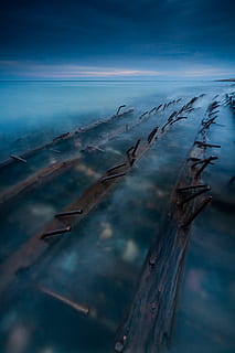 bruin, houten, bars, metalen frames behang, hout - materiaal, hemel, natuur, scenics - natuur, geen mensen, rustige scène, wolk - lucht, kalmte, zee, milieu, koude temperatuur, blauw, dag, water, winter, buitenshuis, land-, horizon, sneeuw, 4K, CC0, publiek domein, royaltyvrij