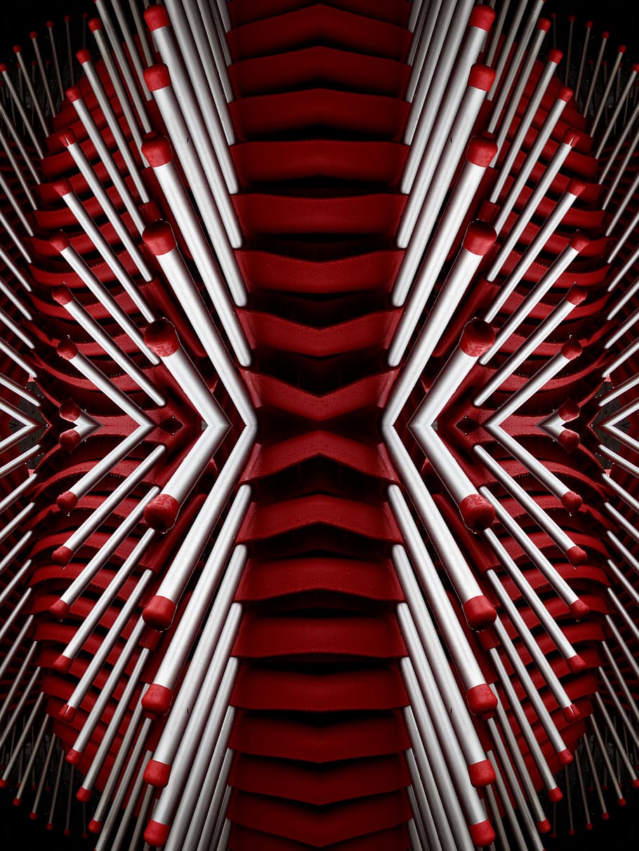 vermell, blanc, fons de pantalla de matchsticks, art, disseny, futur, patró, forma, marc complet, a l'interior, fons, arquitectura, cap gent, repetició, estructura construïda, sostre, vista d’angle baix, resum, en fila, forma geomètrica, edifici, il·luminat, primer pla, directament a sota, 8K