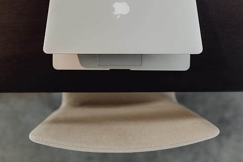 stylish, workspace, macbook computer, home, studio, tech, computer, macbook, technology, desk, laptop, working, indoors, close-up, no people, lighting equipment, business, white color, simplicity, seat, illuminated, well-dressed, convenience, domestic room, clothing, standing, absence, electric lamp, chair, hygiene, 5K, CC0, public domain, royalty free